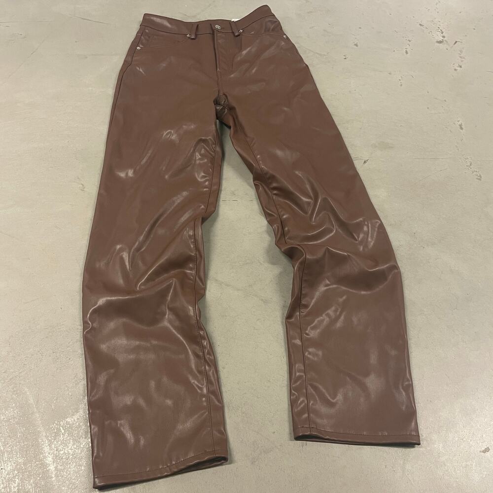 Y2K divided brown faux leather baggy jeans 27x31